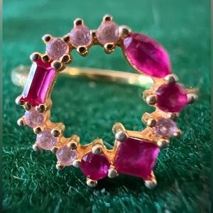 Radiant Pink Ruby Sapphire Wreath Ring 925 Silver GP Band